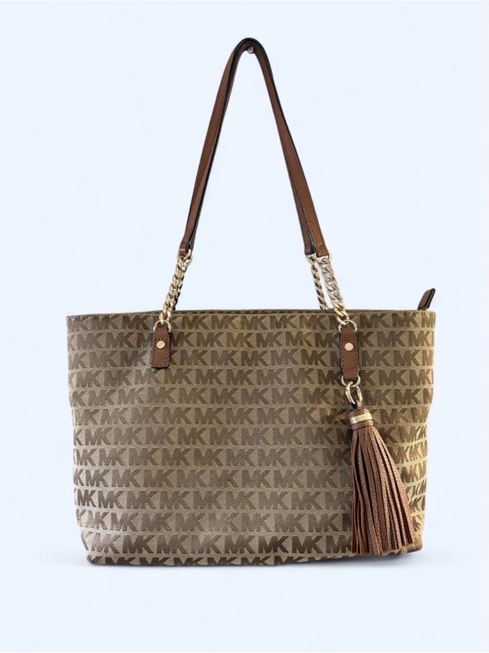 Michael Kors Tan/Brown MK Logo Tote with Tassel